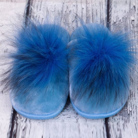Blue fur sheepskin slippers "Angel" - Picture 6 of 13